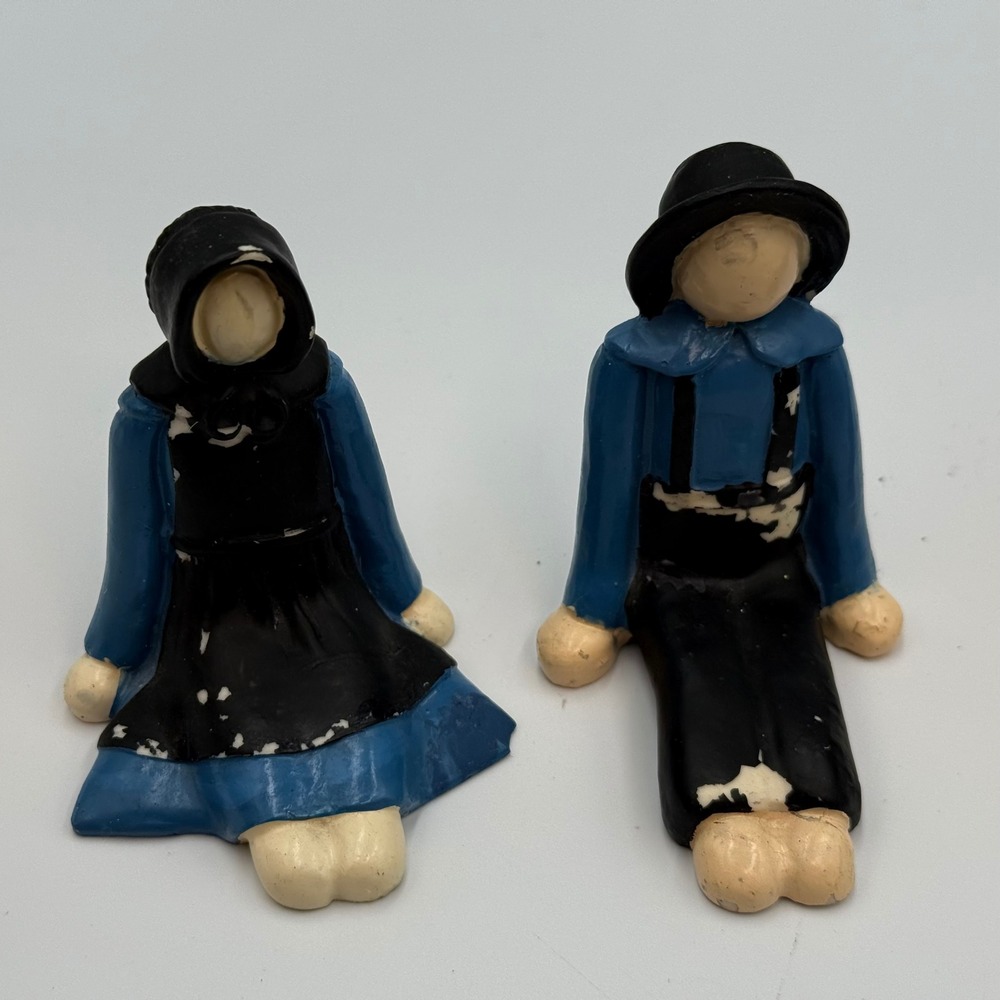 Vintage Amish Figurines Set of 4 Ceramic and Cast Metal Folk Art Decor 3 Inch - Picture 2 of 11